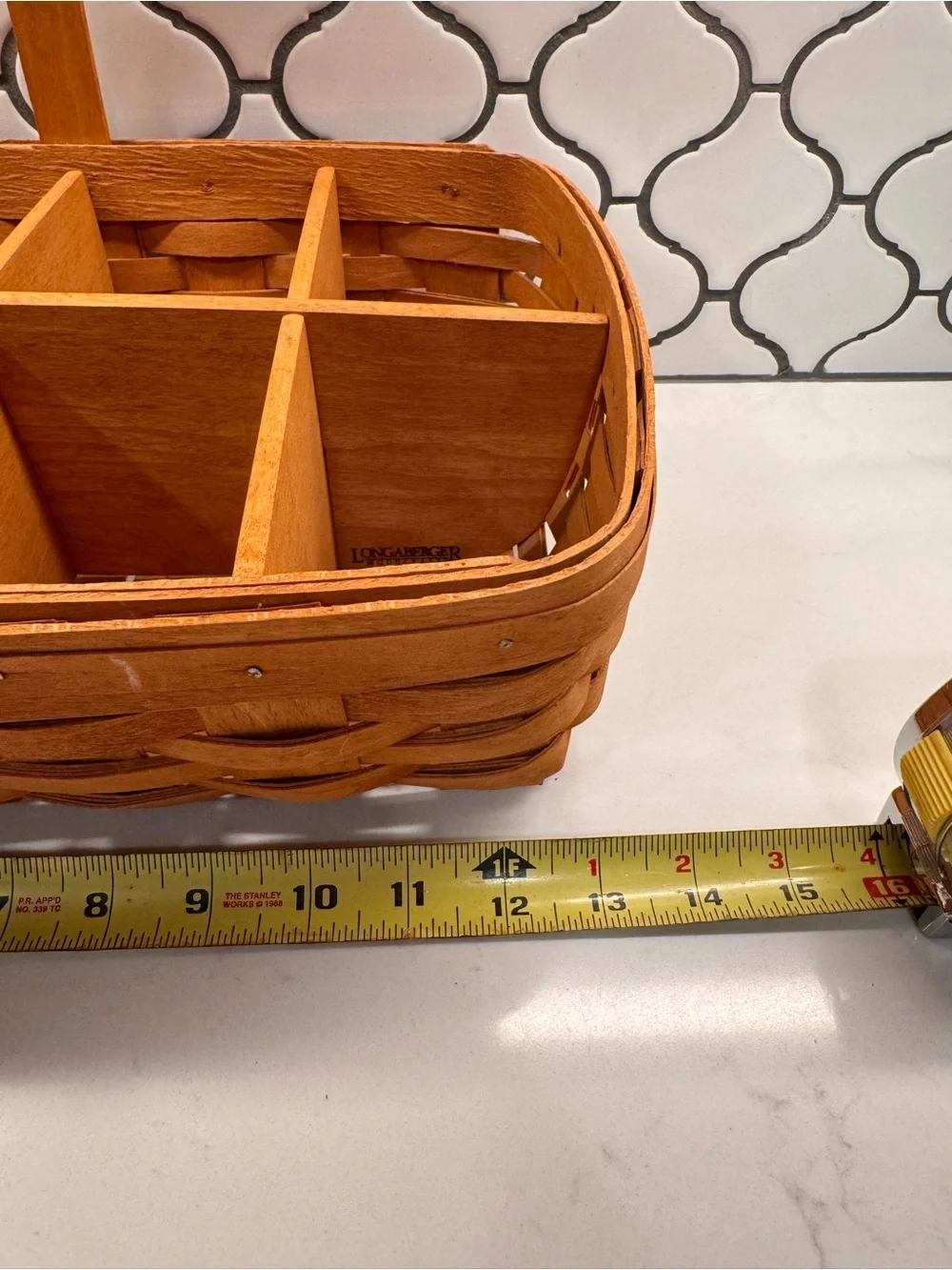Longaberger Handwoven Divided Basket in Warm Brown Caddy